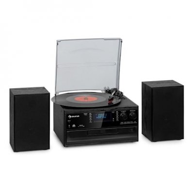  Cha&icirc;ne st&eacute;r&eacute;o r&eacute;tro - Auna Oakland DAB Plus - DAB+/FM Fonction BT Vinyle CD Cassett - Noir