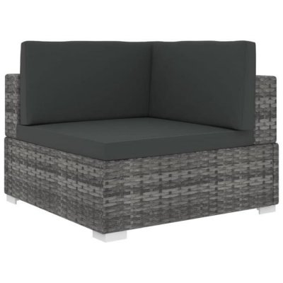 VIDAXL Chaise d'angle 1 pc et coussins R&eacute;sine tress&eacute;e Gris  Gris