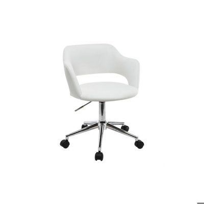 Chaise de bureau &agrave; roulettes design blanc et acier chrom&eacute; JESSY