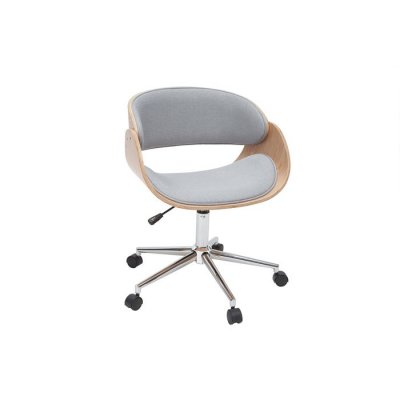 Chaise de bureau &agrave; roulettes tissu gris et bois clair bent