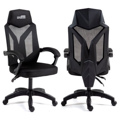  Chaise de bureau - Amstrad - AMS-210-BLACK - Tissu mesh respirant - Noir - R&eacute;glable en hauteur