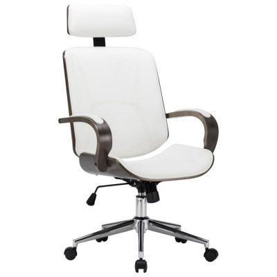 Chaise de bureau avec appuie-t&ecirc;te Blanc Similicuir et bois