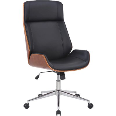 Chaise de bureau en bois avec rev&ecirc;tement en cuir synth&eacute;tique couleur noire Varel CLP