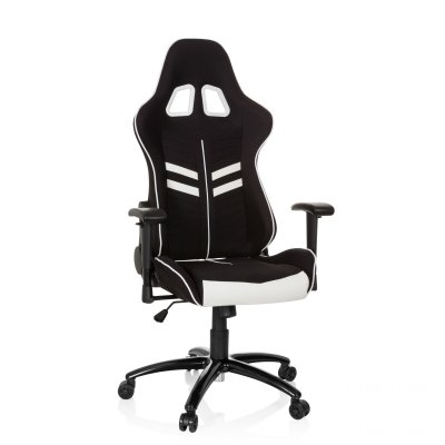 Chaise de bureau gaming / fauteuil gamer LEAGUE PRO I tissu / simili-cuir noir / blanc hjh OFFICE 