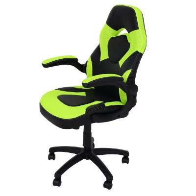 DECOSHOP26 Chaise de bureau pivotante chaise gaming avec accoudoir hauteur r&eacute;glable en pvc noir-vert 04_0006227 