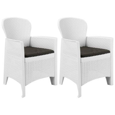 VIDAXL Chaise de jardin 2 pcs et coussin Blanc Plastique Aspect rotin