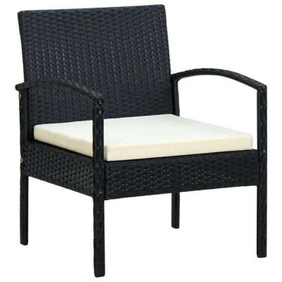 VIDAXL Chaise de jardin avec coussin R&eacute;sine tress&eacute;e Noir
