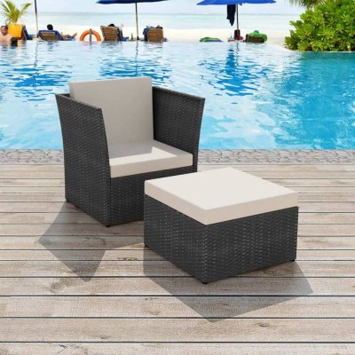 VIDAXL Chaise de jardin avec tabouret Noir R&eacute;sine tress&eacute;e