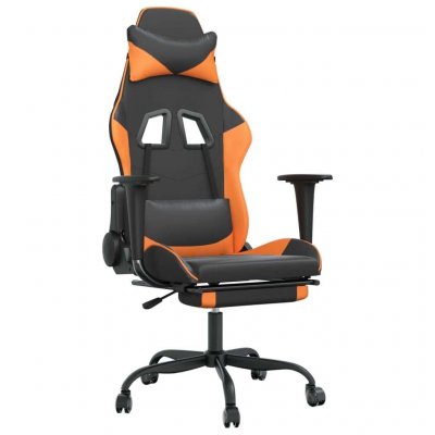 VIDAXL Chaise de jeu de massage et repose-pied Noir&Orange Similicuir 