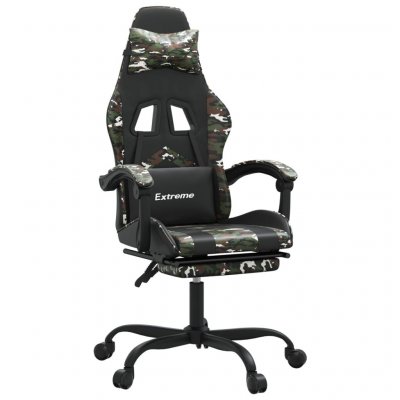 VIDAXL Chaise De Jeu Pivotante Repose-pied Noir Camouflage Similicuir 