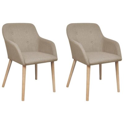 Chaise de salle &agrave; manger 2 pcs avec cadre en ch&ecirc;ne Tissu Beige