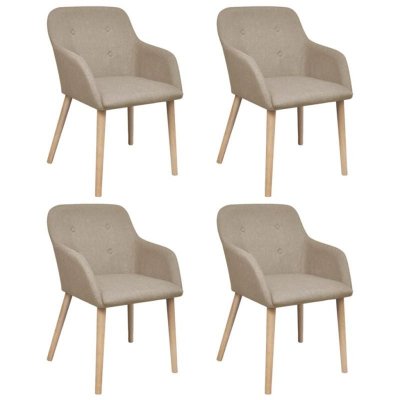 Chaise de salle &agrave; manger 4 pcs avec cadre en ch&ecirc;ne Tissu Beige