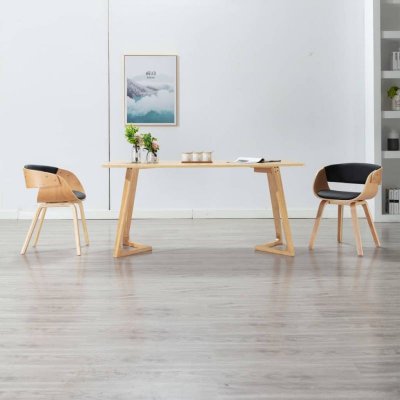 Chaise de salle &agrave; manger Noir Bois courb&eacute; et similicuir