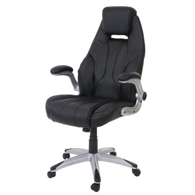 Chaise fauteuil de bureau HWC-A65, chaise pivotante, similicuir noir