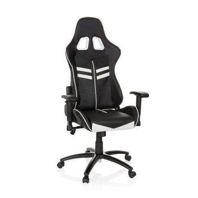 HJH OFFICE Chaise gaming / Chaise de bureau LEAGUE PRO simili cuir noir / blanc  