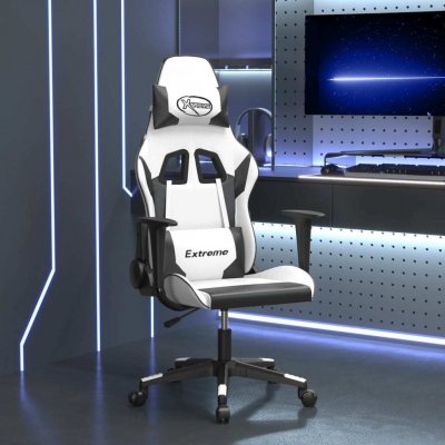 VIDAXL Chaise gaming de massage Blanc et noir SimilicuirChaise Gamer Si&egrave;ge Gaming Fauteuil Gamer 