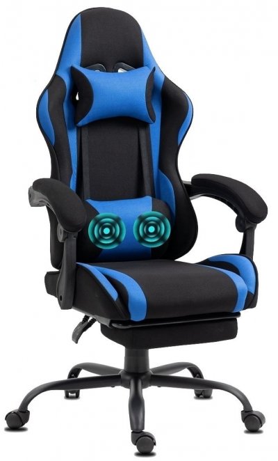 GENERIQUE Chaise Gaming en tissu avec repose-pieds et massage bleu