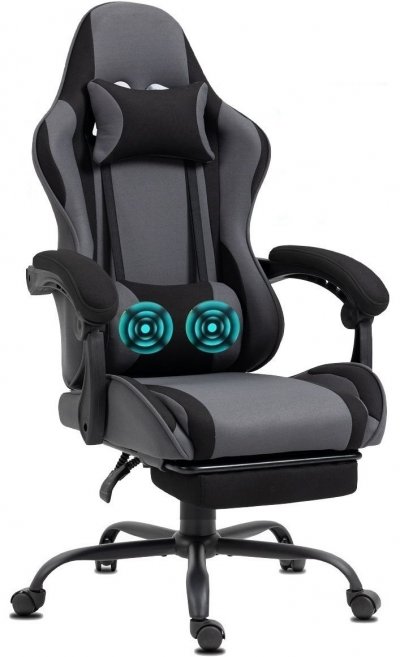 GENERIQUE Chaise Gaming en tissu avec repose-pieds et massage gris fonc&eacute;