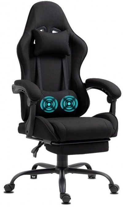 GENERIQUE Chaise Gaming en tissu avec repose-pieds et massage noir
