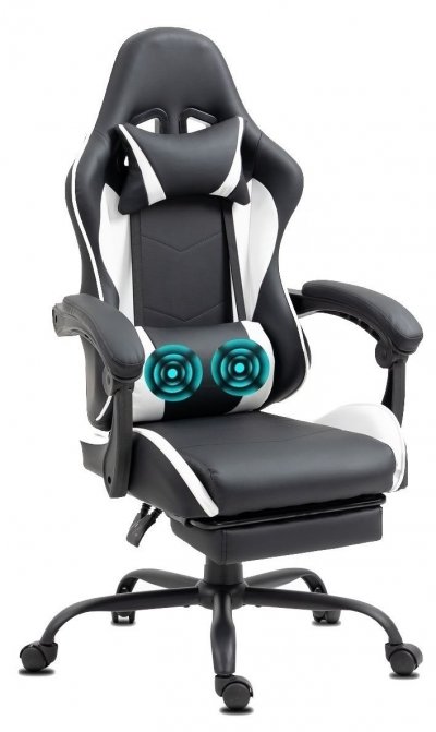 GENERIQUE Chaise Gaming ergonomique avec repose-pieds et massage blanc