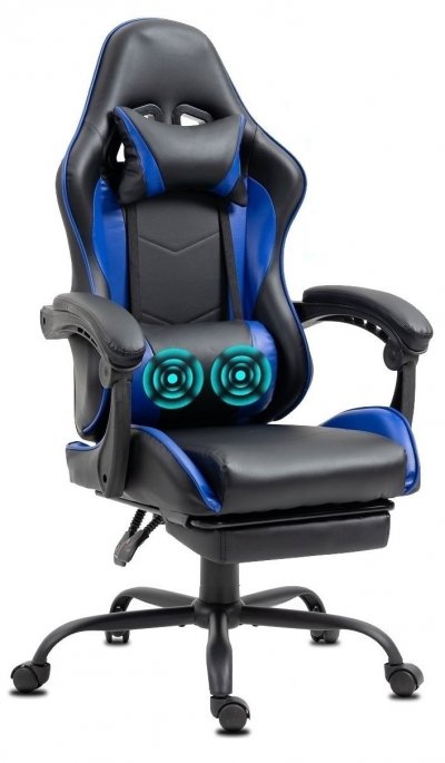 GENERIQUE Chaise Gaming ergonomique avec repose-pieds et massage bleu