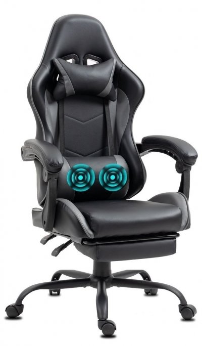 GENERIQUE Chaise Gaming ergonomique avec repose-pieds et massage gris