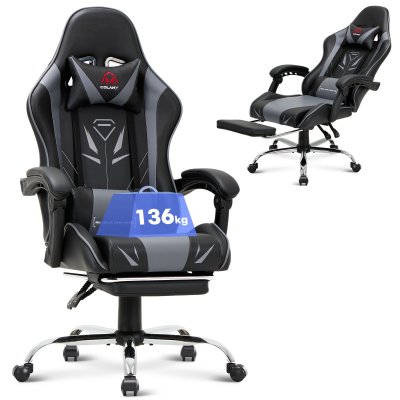 COLAMY Chaise Gaming Ergonomique avec Repose-Pieds - Gris