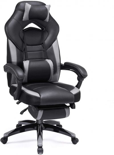 SONGMICS Chaise gaming noir gris