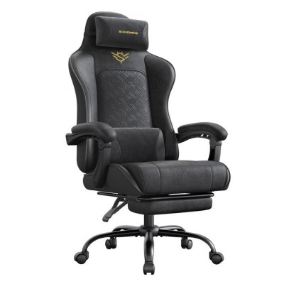 SONGMICS Chaise Gaming -  - Ergonomique - Repose-Pieds - Noir dEncre