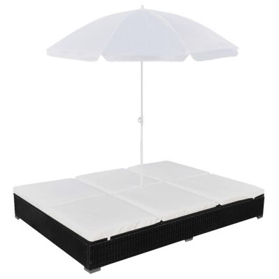 VIDAXL Chaise longue d'ext&eacute;rieur avec parasol r&eacute;sine tress&eacute;e noir
