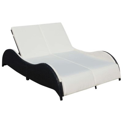 VIDAXL Chaise longue double avec coussin r&eacute;sine tress&eacute;e noir 41977