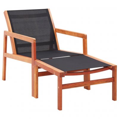 VIDAXL Chaise longue - Eucalyptus solide et textil&egrave;ne - Noir