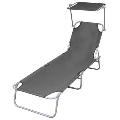 VIDAXL Chaise longue pliable avec auvent Acier Gris