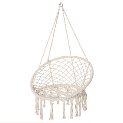 OUTSUNNY Chaise suspendue macram&eacute; coton polyester beige