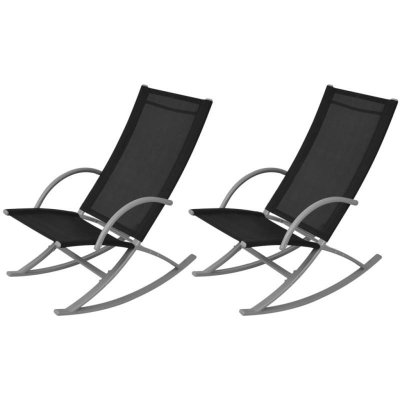 VIDAXL Chaises &agrave; bascule de jardin 2 pcs Acier et textil&egrave;ne Noir  Noir