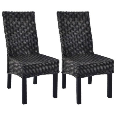 Chaises &agrave; d&icirc;ner 2 pcs Noir Rotin kubu et bois de manguier Vidaxl Noir