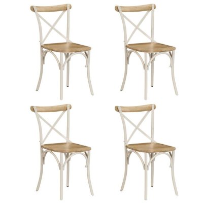 Chaises &agrave; dossier crois&eacute; 4 pcs Blanc Bois de manguier massif