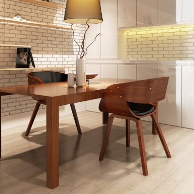 Chaises de salle &agrave; manger 2pcs marron bois courb&eacute; et similicuir 270043
