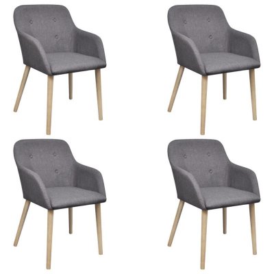 Chaises de salle &agrave; manger 4pcs gris clair tissu et ch&ecirc;ne massif