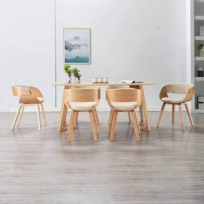 Chaises de salle &agrave; manger 6 pcs Cr&egrave;me Bois courb&eacute; et similicuir