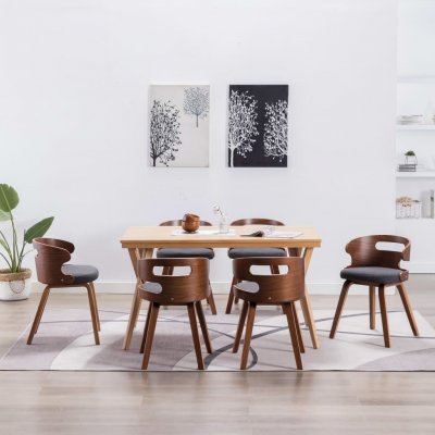 Chaises de salle &agrave; manger 6 pcs Gris fonc&eacute; Bois courb&eacute; et tissu