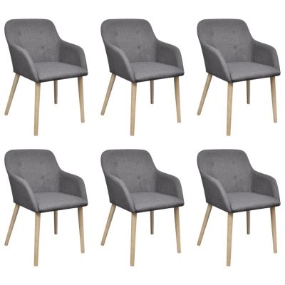 Chaises de salle &agrave; manger 6pcs gris clair tissu et ch&ecirc;ne massif