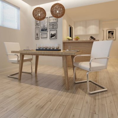 Chaises de salle &agrave; manger cantilever 2 pcs blanc similicuir