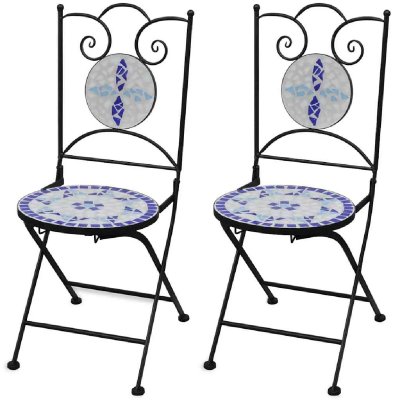 VIDAXL Chaises pliables de bistro 2 pcs C&eacute;ramique Bleu et blanc  Bleu