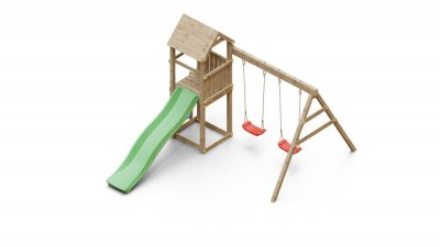 Chalet-Jardin Aire de Jeu ext&eacute;rieur en Bois - 1 Toboggan + 2 balan&ccedil;oires - 348x284x188cm - Ambroise
