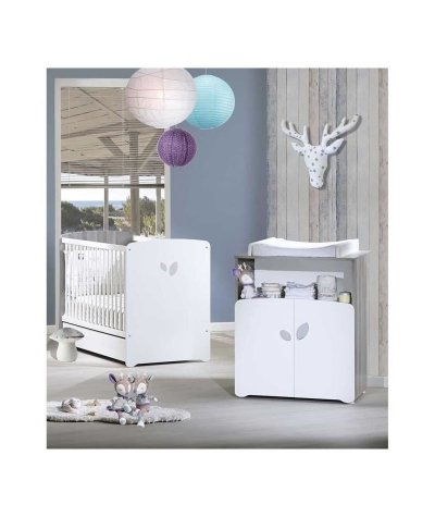 BABY PRICE Chambre b&eacute;b&eacute; duo Leaf: lit 120x60, commode &agrave; langer - Babyprice - Blanc 