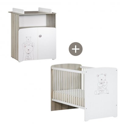 Chambre B&eacute;b&eacute; Duo Lit B&eacute;b&eacute; 120x60+ Commode &Agrave; Langer 2 Portes Teddy