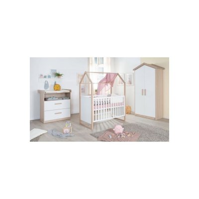 ROBA Chambre B&eacute;b&eacute; &Eacute;volutive Compl&egrave;te Avec Soft-close Cabane Blanc - Ch&ecirc;ne