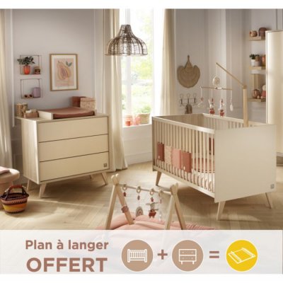 SAUTHON Chambre b&eacute;b&eacute; Lit &eacute;volutif et Commode &agrave; langer 3 tiroirs - MELINEE