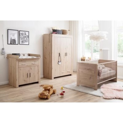 TRENDTEAM Chambre b&eacute;b&eacute; Trio : Lit 70 x 140 cm + Commode &agrave; langer + Armoire AHOI - Ch&ecirc;ne
